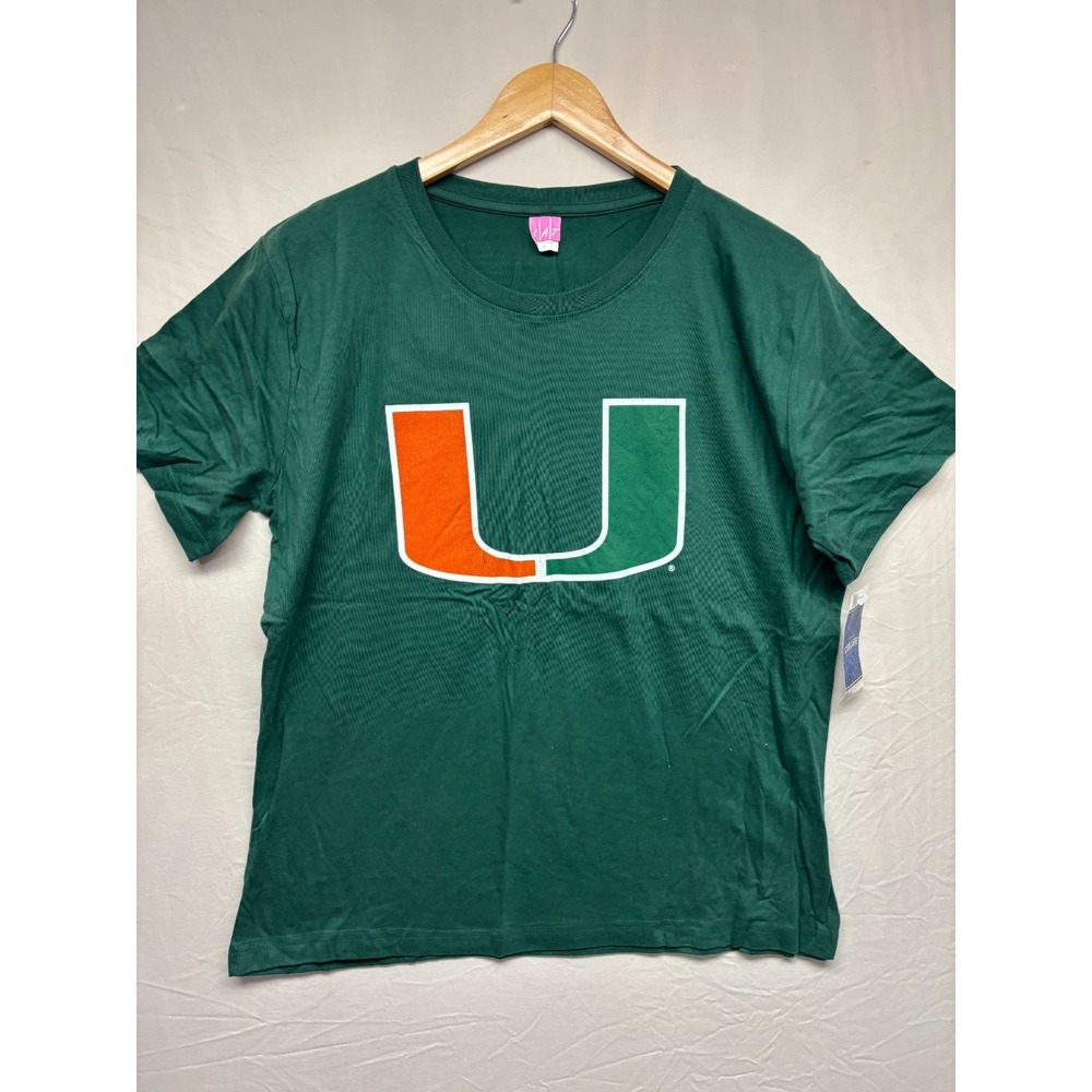 Miami Hurricanes Football LAT Genuine College Shirt Women's Green Graphic XL‎
